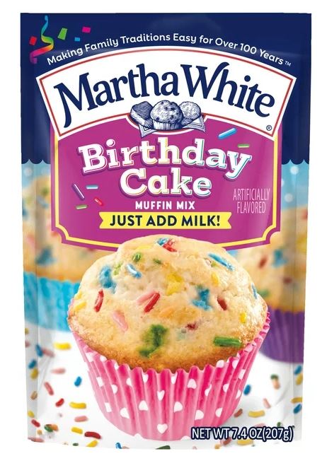 Martha White Birthday Cake Muffin Mix, 7.4 oz Bag