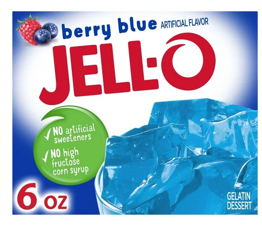 Jell-O Berry Blue Artificially Flavored Gelatin Dessert Mix Family Size 6oz