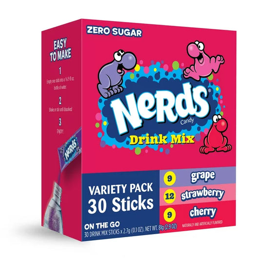 Nerds Sugar Free Variety Pack, Strawberry Grape Cherry Drink Mixes, on the Go, 30 count