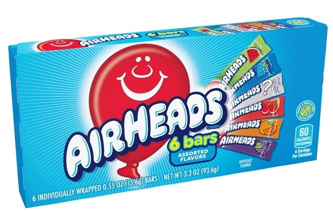 Airheads Chewy Candy Bars Movie Theater Box, Assorted Flavors, 3.3 oz, 6 Ct