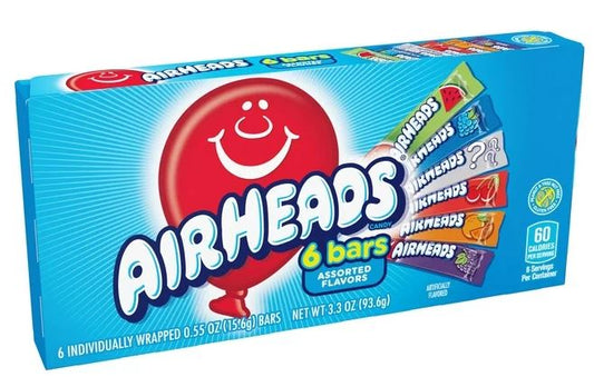 Airheads Chewy Candy Bars Movie Theater Box, Assorted Flavors, 3.3 oz, 6 Ct