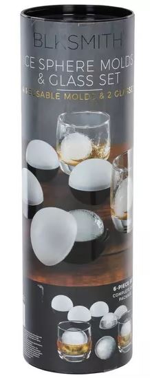 BLKSMITH 6 Pc Ice Sphere Molds and Glass Set