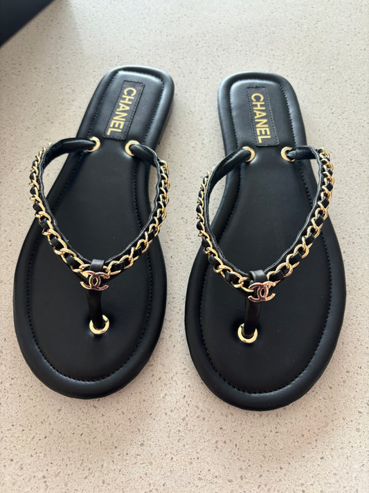 Black Chanel Jandals Size US8 / EUR39