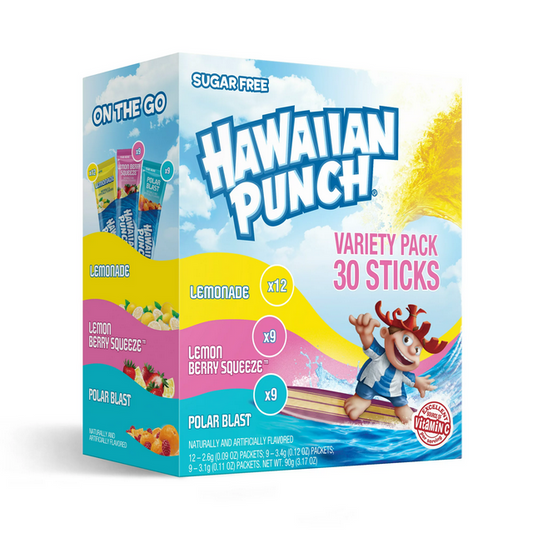 Hawaiian Punch Powder Drink Mix Variety, Lemonade, Lemon Berry Squeeze, Polar Blast, Sugar-Free, 30 Count