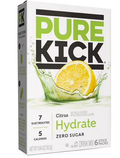 Pure Kick Citrus Hydrate Zero Sugar Drink Mix, 6-Count