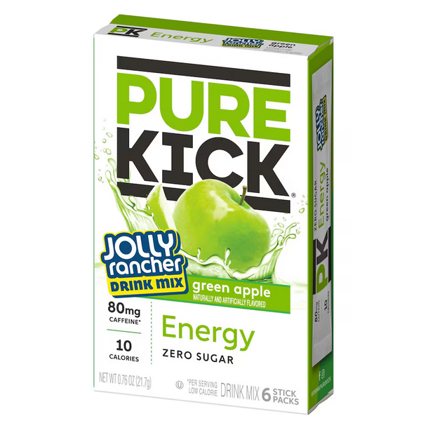 Pure Kick Energy Singles To Go Drink Mix Jolly Rancher Green Apple 6ct