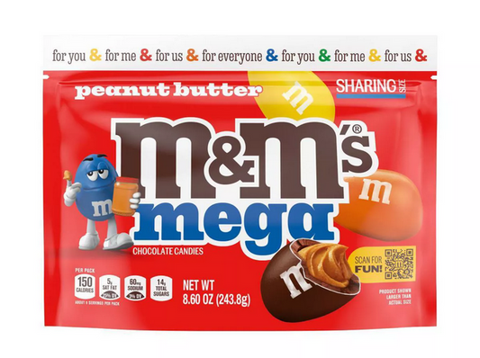 M&M's Mega Peanut Butter Chocolate Candy, Sharing Size Bag - 8.6oz