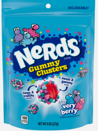 NERDS Gummy Clusters, Candy, Very Berry, Crunchy and Gummy, 8 oz