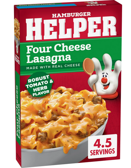 Hamburger Helper Pasta Four Cheese Lasagna, 5.5 Ounces Box