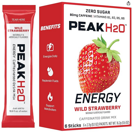 Peak H2o Wild Strawberry Zero Sugar Energy Caffeinated Drink Mix