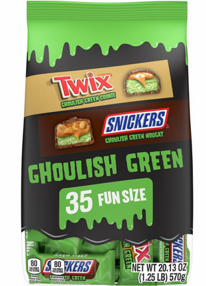 Snickers & Twix Ghoulish Green Chocolate Halloween Candy Bars Bulk Bag