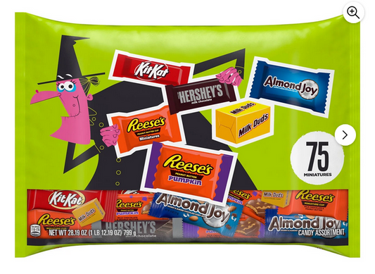 Hershey Miniatures Assorted Chocolate Flavored Halloween Candy, Bag 28.19 oz, 75 Pieces