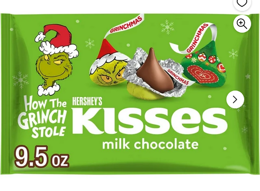 Hershey's Kisses Grinch Milk Chocolate Christmas Candy, Bag 9.5 oz