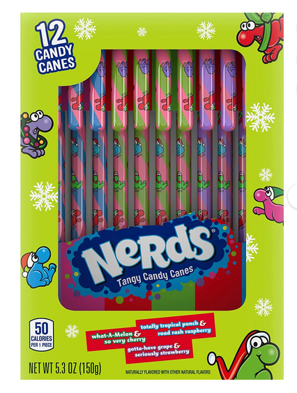 NERDS Holiday Tangy Candy Canes, Fruit Flavored Candy Canes, 12 Count Box, 5.3 oz