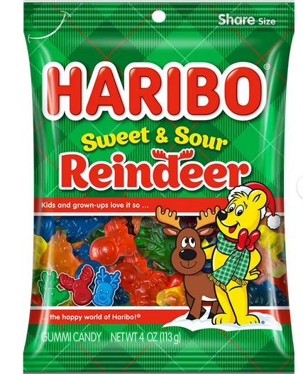 Haribo Sweet & Sour Reindeer Candy Pieces 4oz