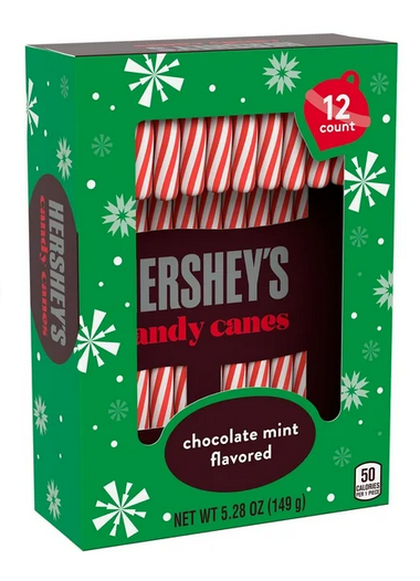 Hershey's Chocolate Mint Flavored Christmas Candy Canes, Box 5.28 oz, 12 Pieces