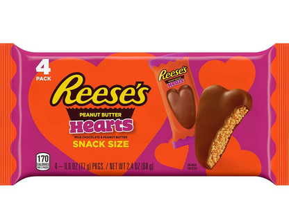 Reese's Milk Chocolate Snack Size Peanut Butter Hearts, Valentine's Candy Packs, 0.6 oz