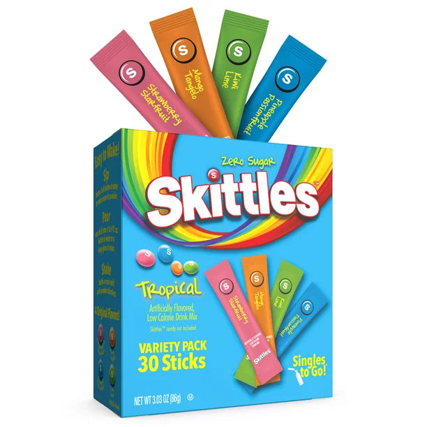 Skittles Zero Sugar Variety Pack Singles-To-Go Powdered Drink Mix Tropical 30 Ct