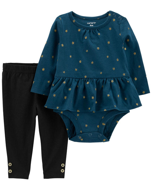 Carters Baby 2 Piece Glitter Peplum Bodysuit Pant Set